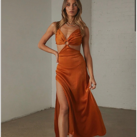 Midriff Cutout Satin Dress - Picture 2 of 6